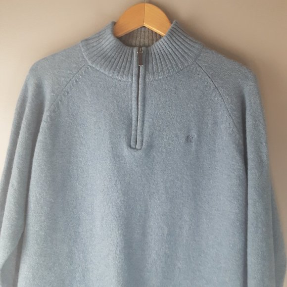 Sacoor Brothers Blue Cozy Soft Wool Blend Sweater, Half Zip - Picture 2 of 15